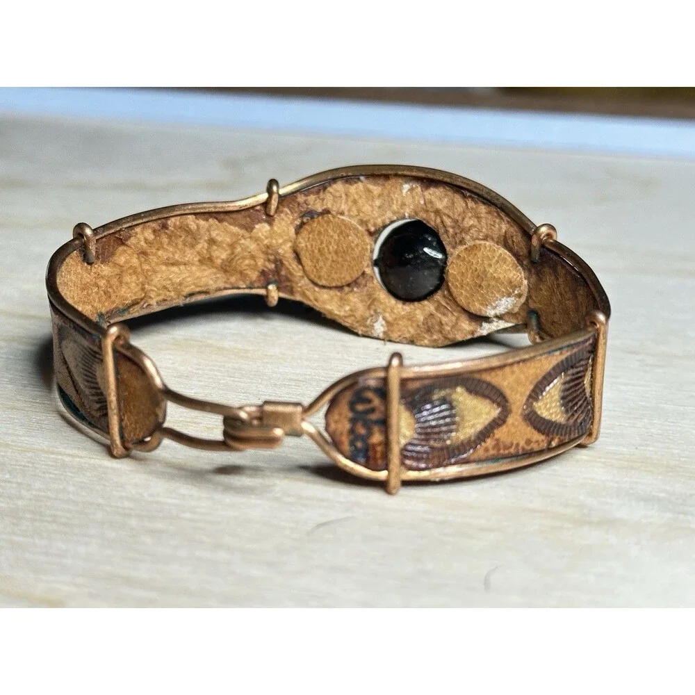 Handmade Artisan Huayruro Seed Leather Copper Wire Bracelet Cuba Bead Dangle